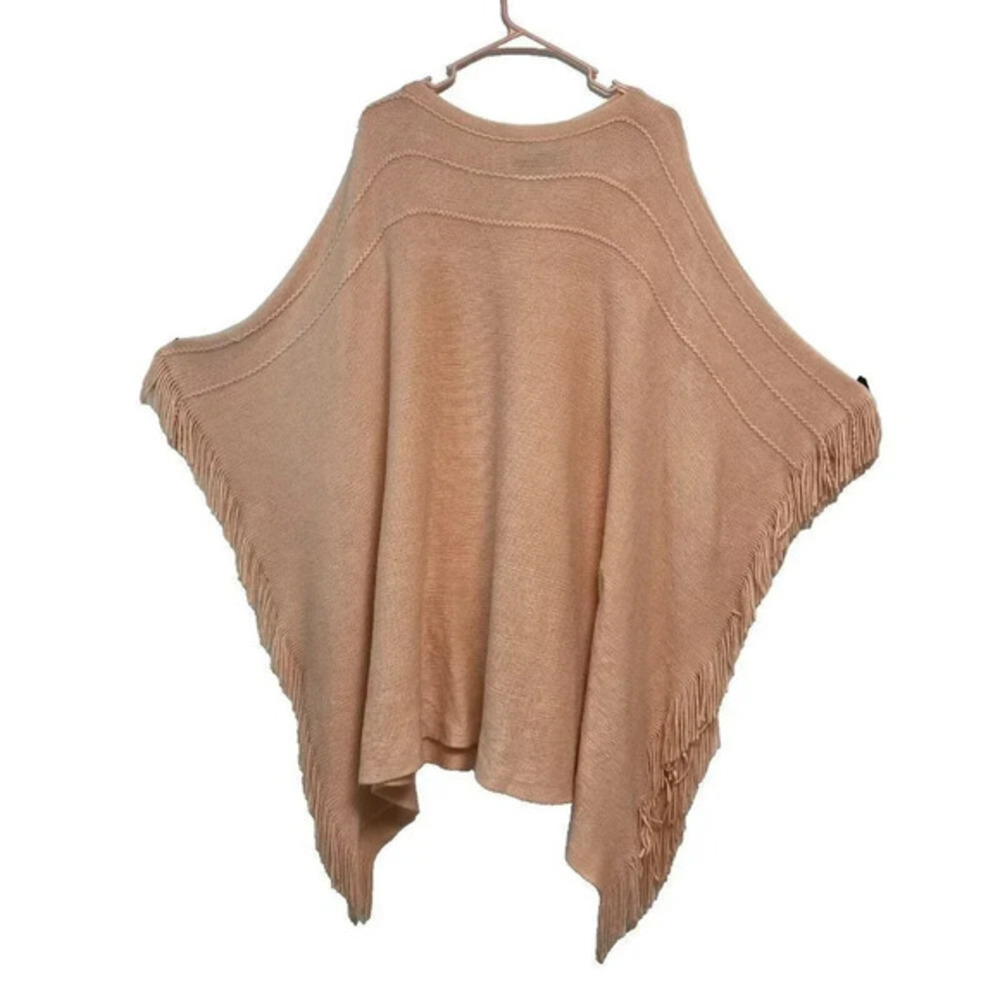 Layers by Lizden Sweater Cape Shawl Womens Plus One Size Pink Fringe Boat Neck
